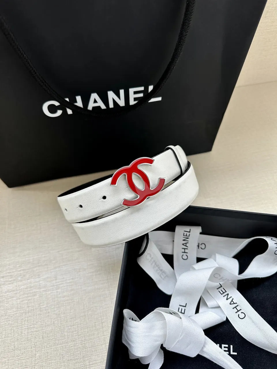 Chanel White Leather Belt - Hình 8