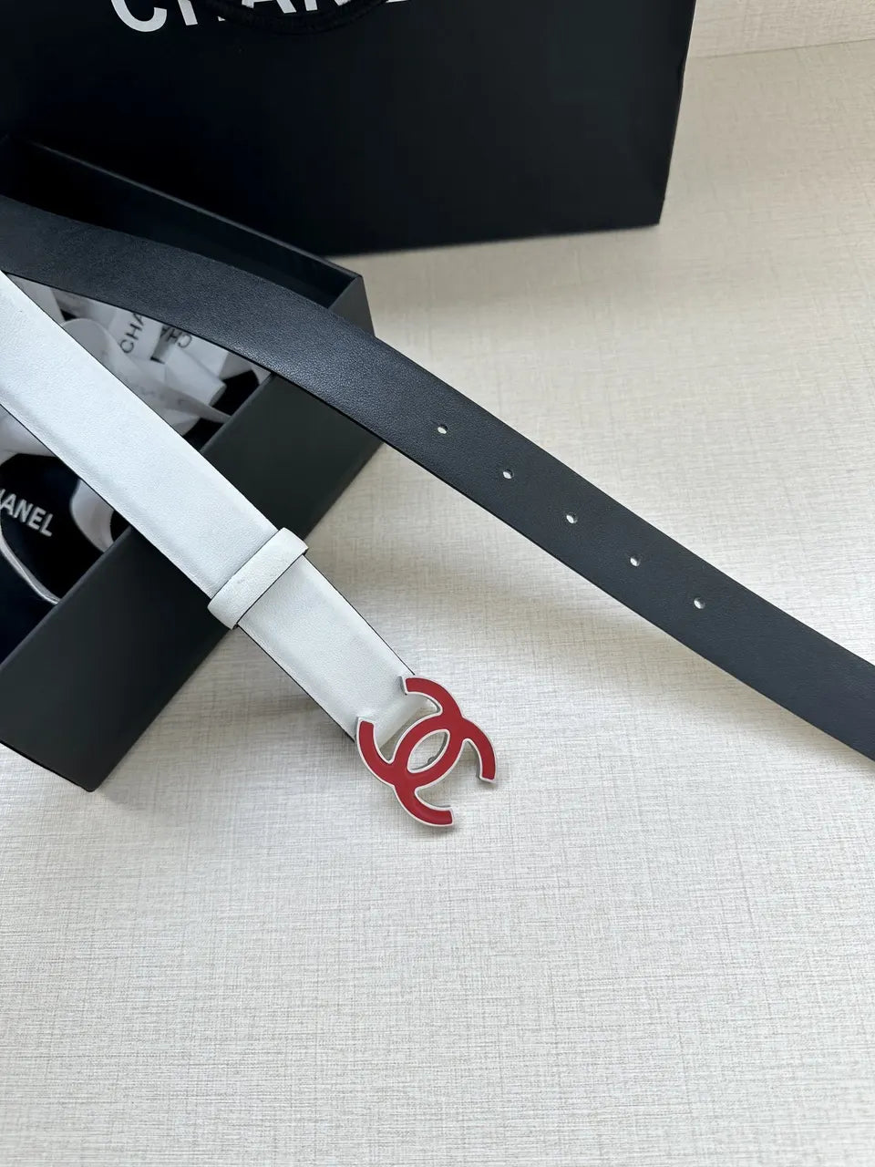 Chanel White Leather Belt - Hình 9
