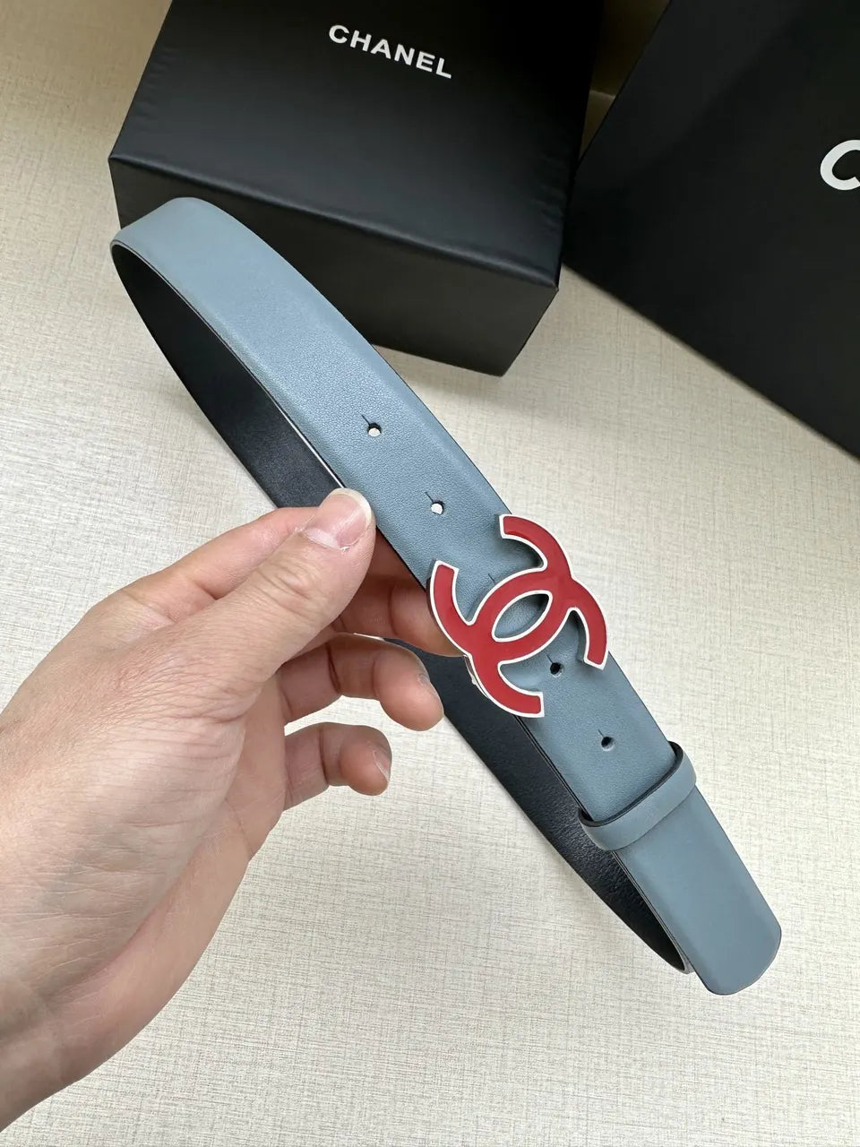 Chanel Grey Leather Belt