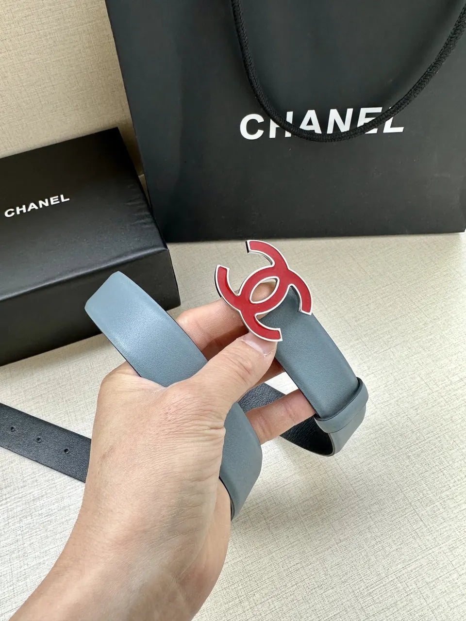 Chanel Grey Leather Belt - Hình 3