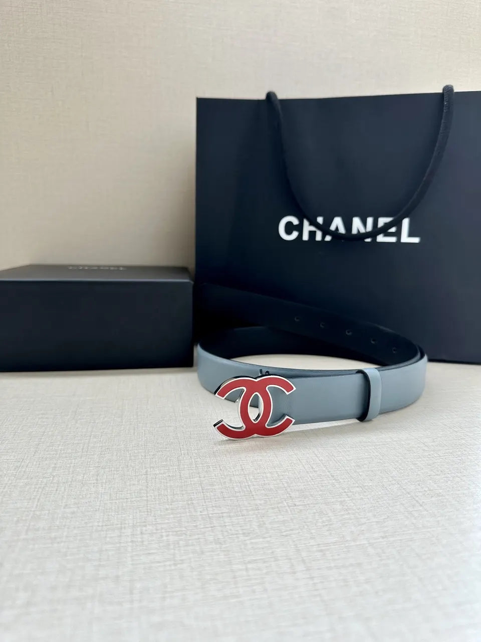 Chanel Grey Leather Belt - Hình 4