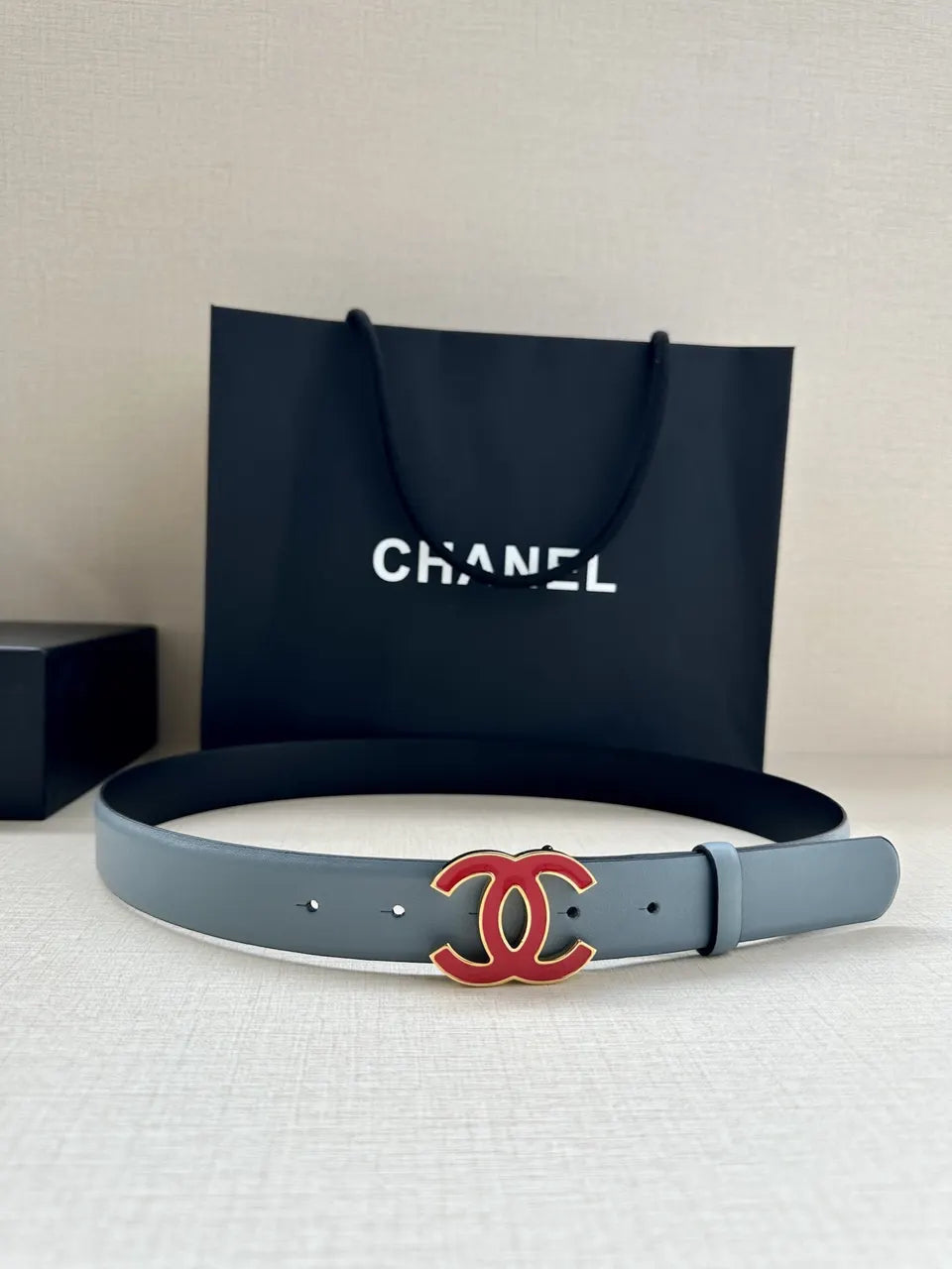 Chanel Grey Leather Belt - Hình 5