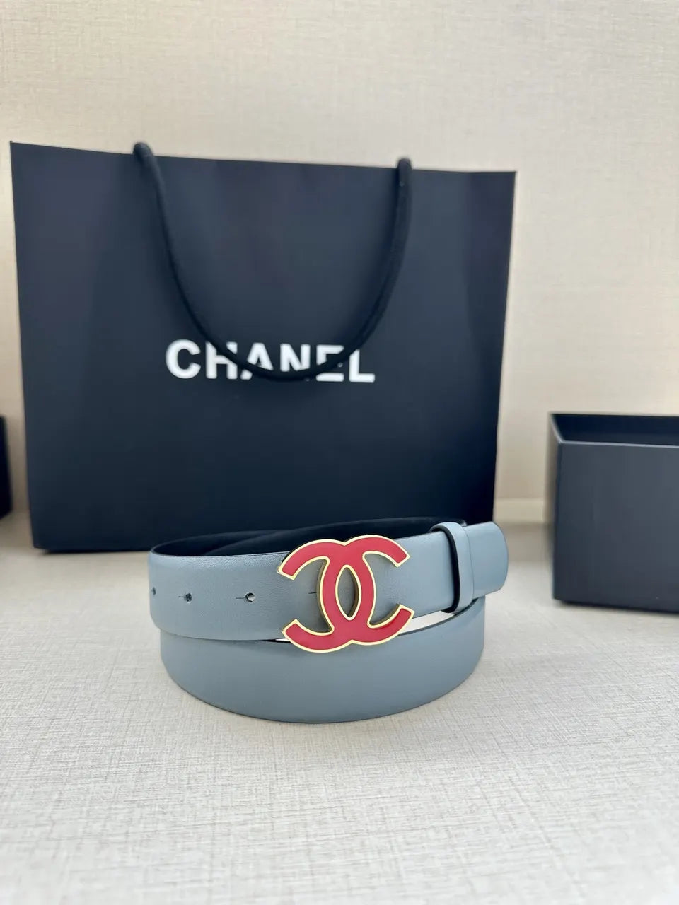 Chanel Grey Leather Belt - Hình 7