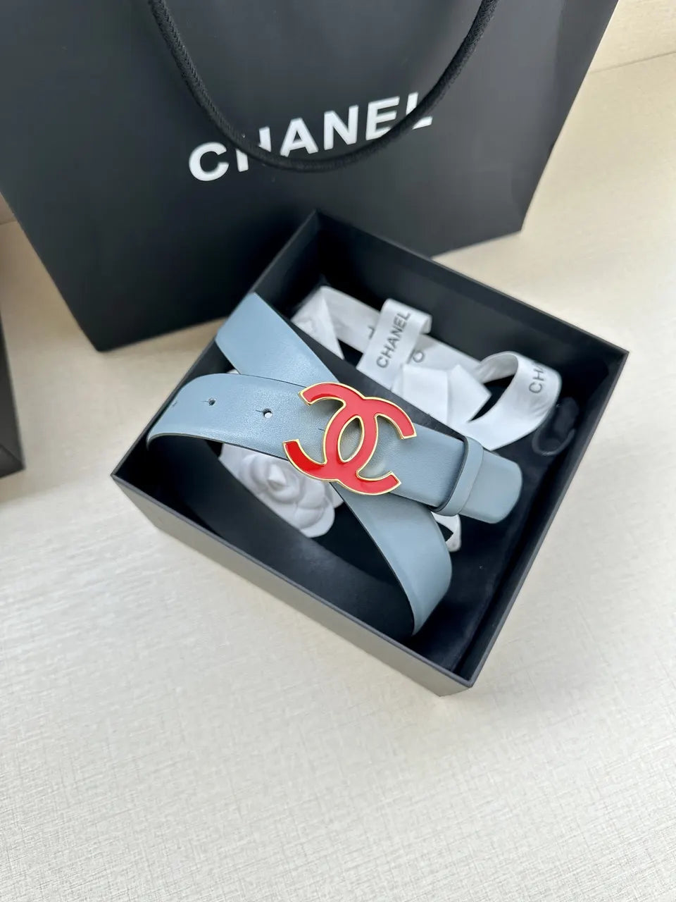 Chanel Grey Leather Belt - Hình 8