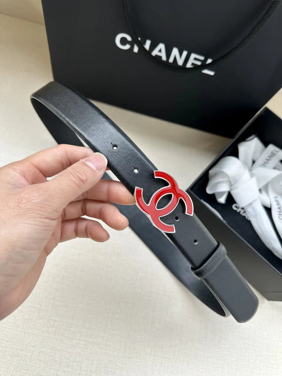 Chanel Red CC Black Belt