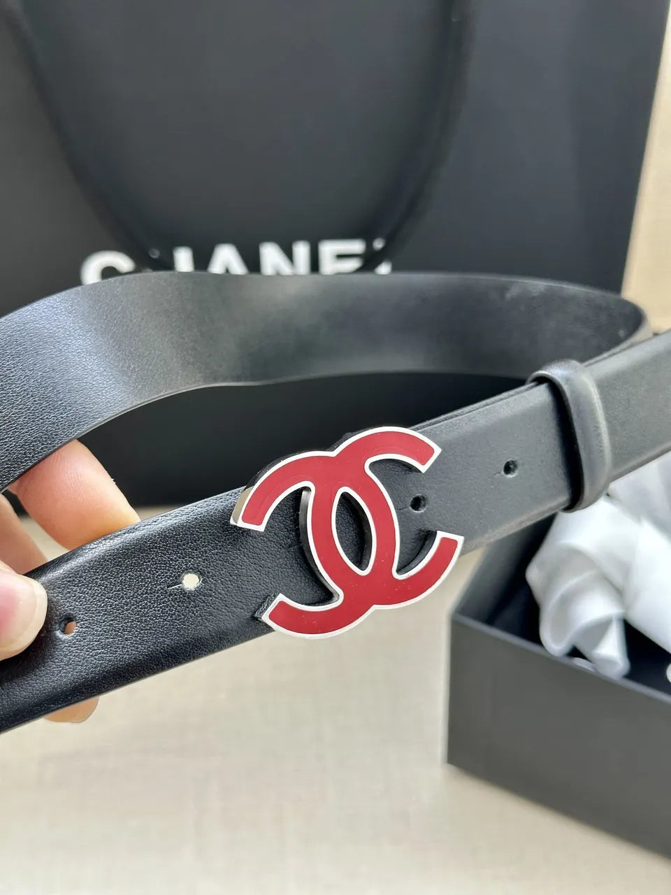 Chanel Red CC Black Belt - Hình 2