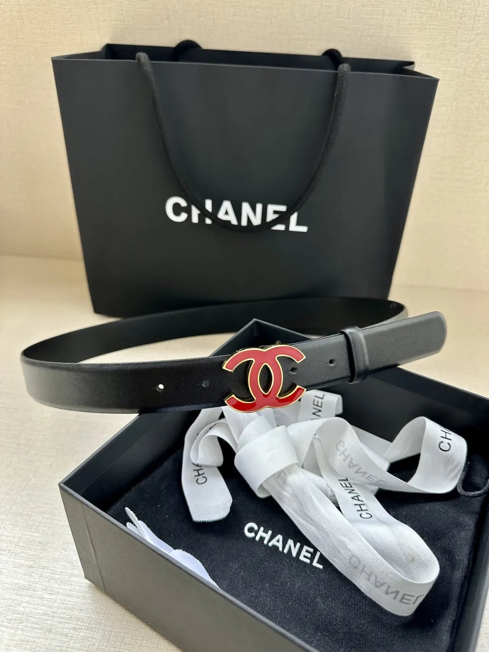 Chanel Red CC Black Belt - Hình 6