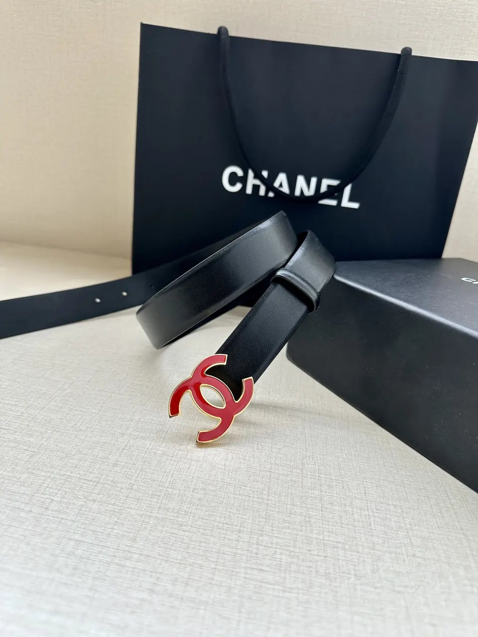 Chanel Red CC Black Belt - Hình 7