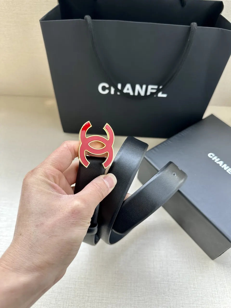 Chanel Red CC Black Belt - Hình 8