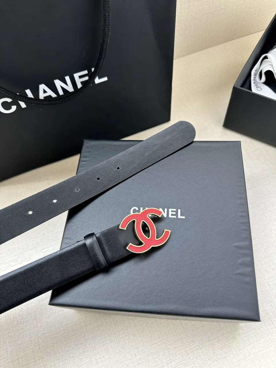Chanel Red CC Black Belt - Hình 9