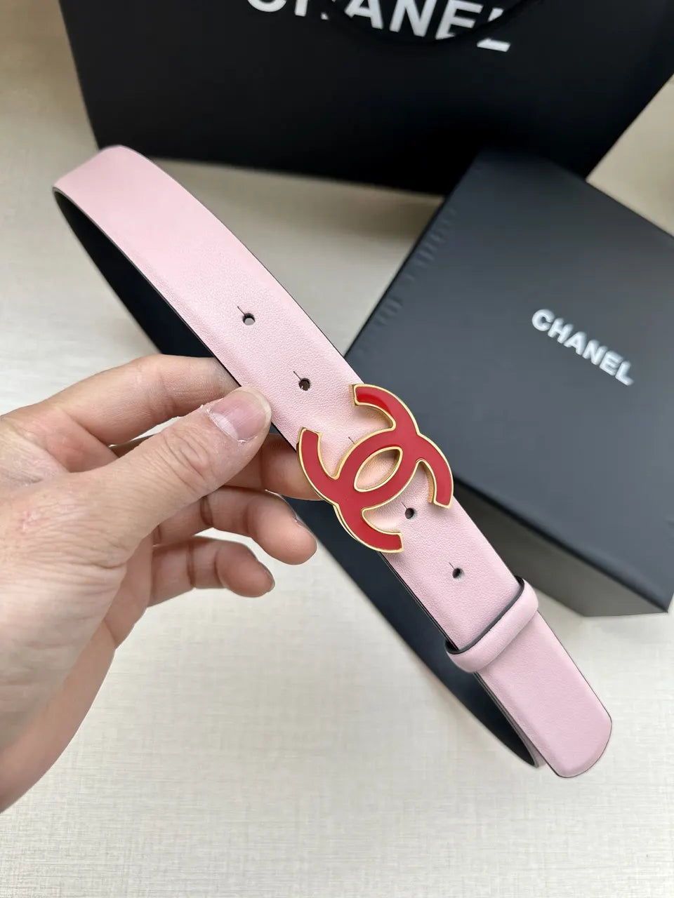 Chanel Light Pink Leather Belt