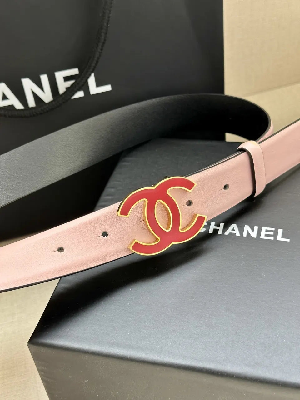 Chanel Light Pink Leather Belt - Hình 2