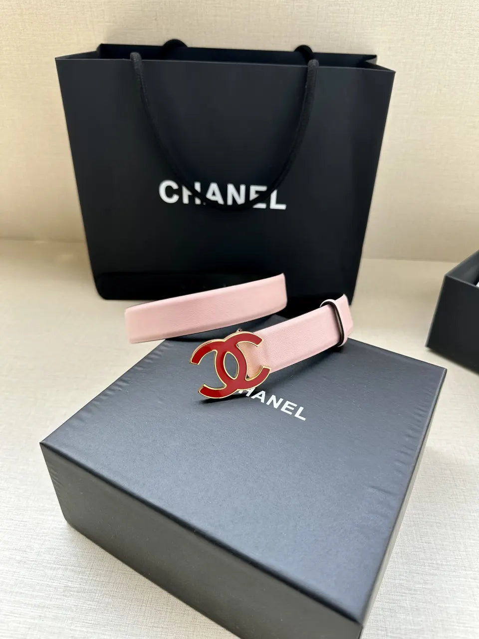 Chanel Light Pink Leather Belt - Hình 3