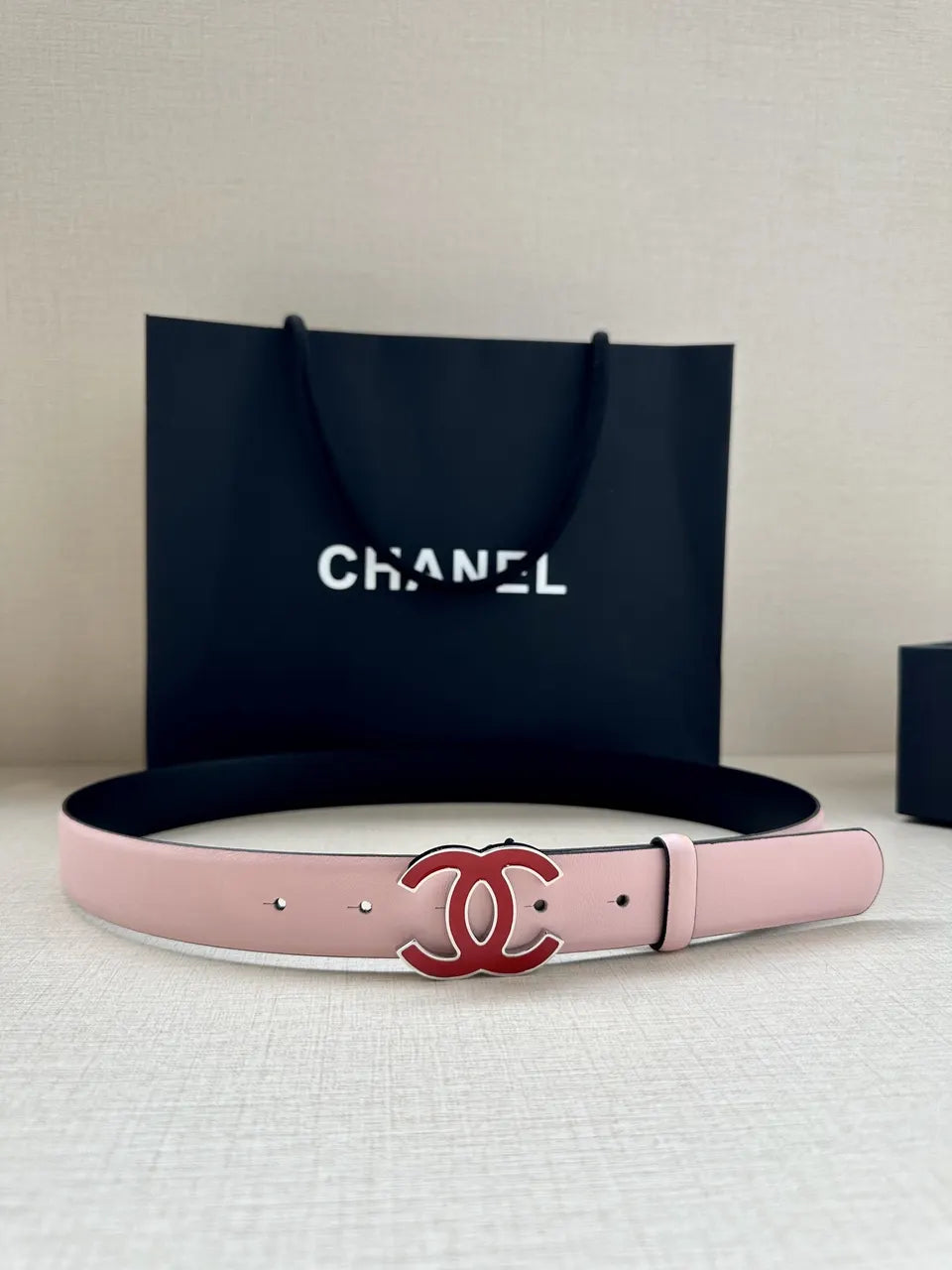 Chanel Light Pink Leather Belt - Hình 5