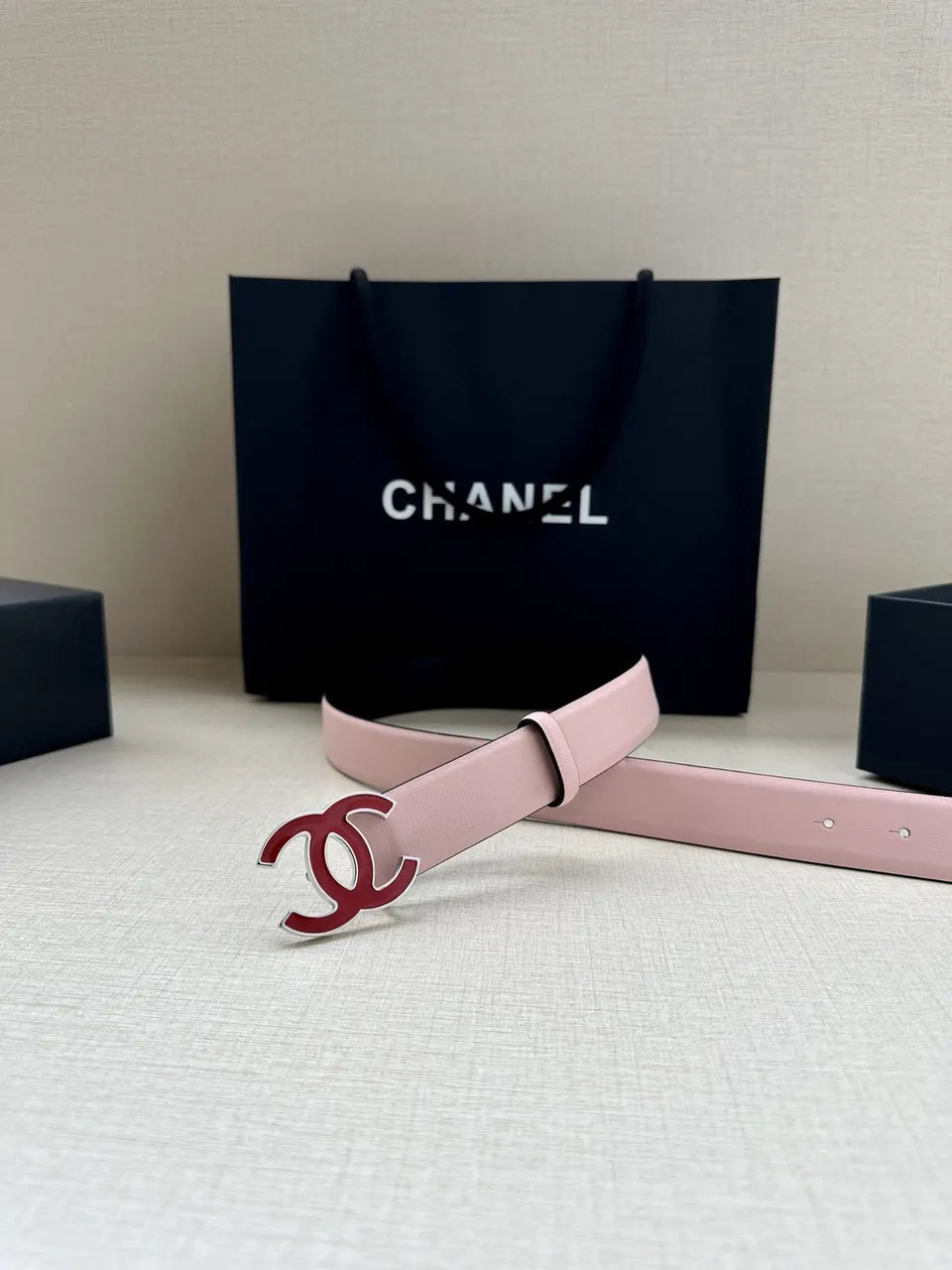 Chanel Light Pink Leather Belt - Hình 8