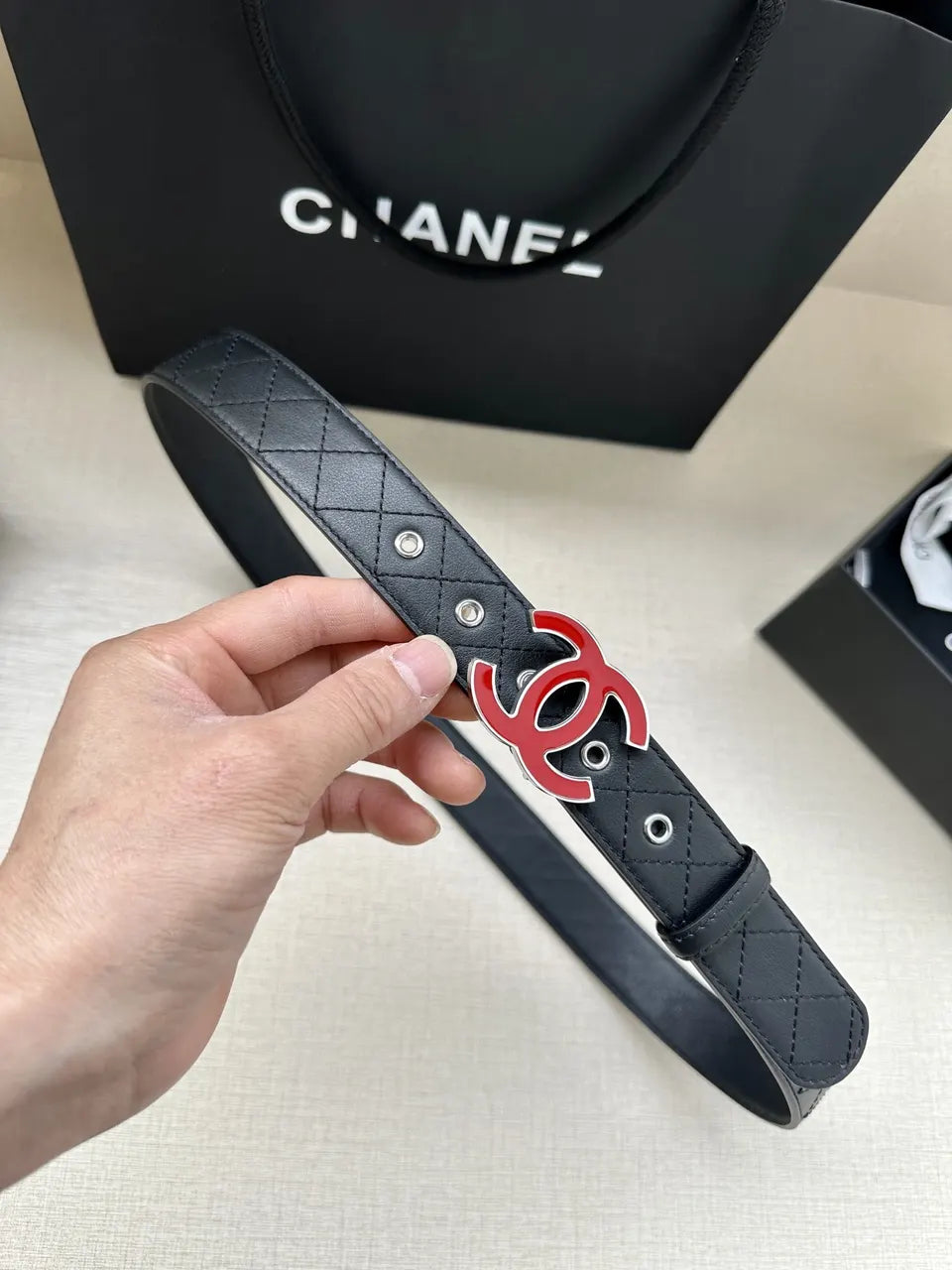 Chanel Quilted Leather Belt Red