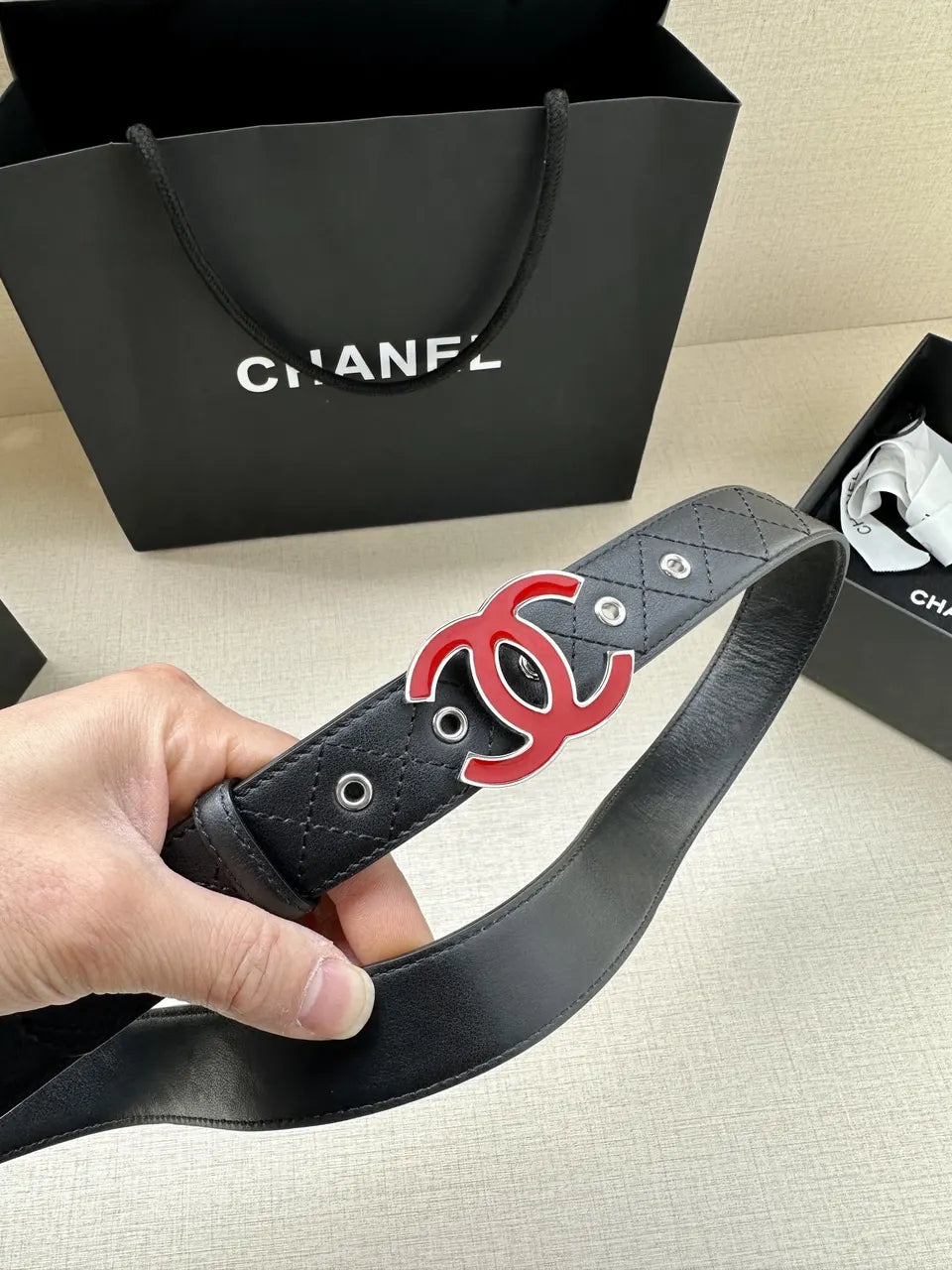 Chanel Quilted Leather Belt Red - Hình 2