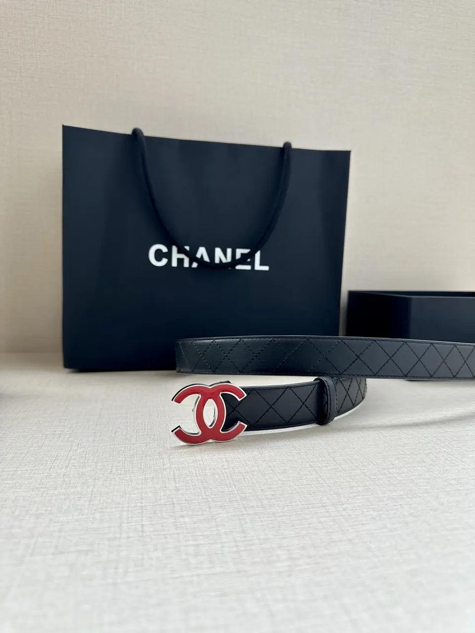 Chanel Quilted Leather Belt Red - Hình 3