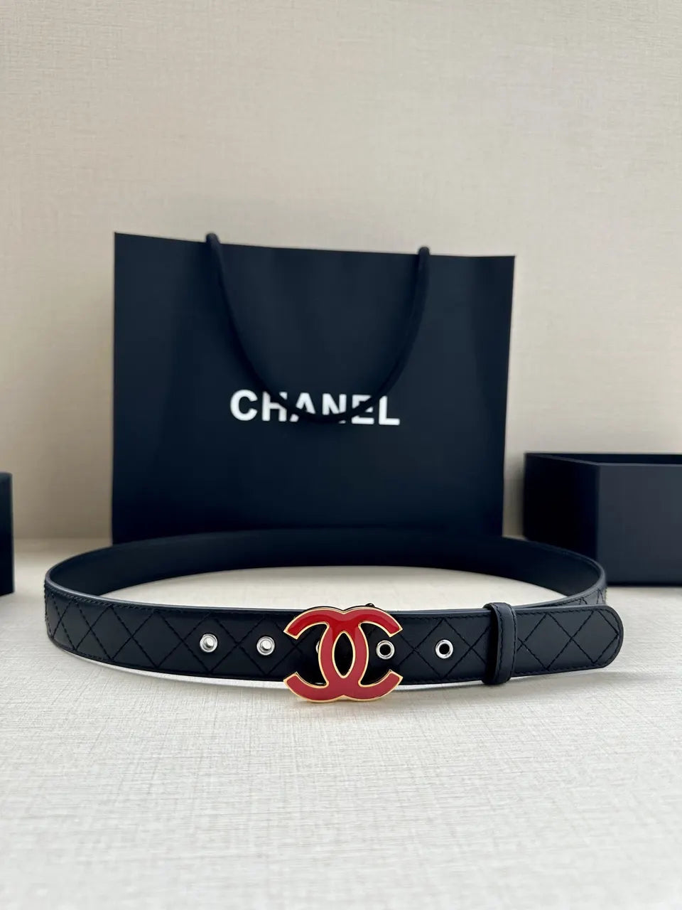 Chanel Quilted Leather Belt Red - Hình 5