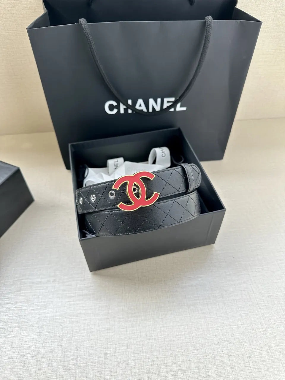 Chanel Quilted Leather Belt Red - Hình 7