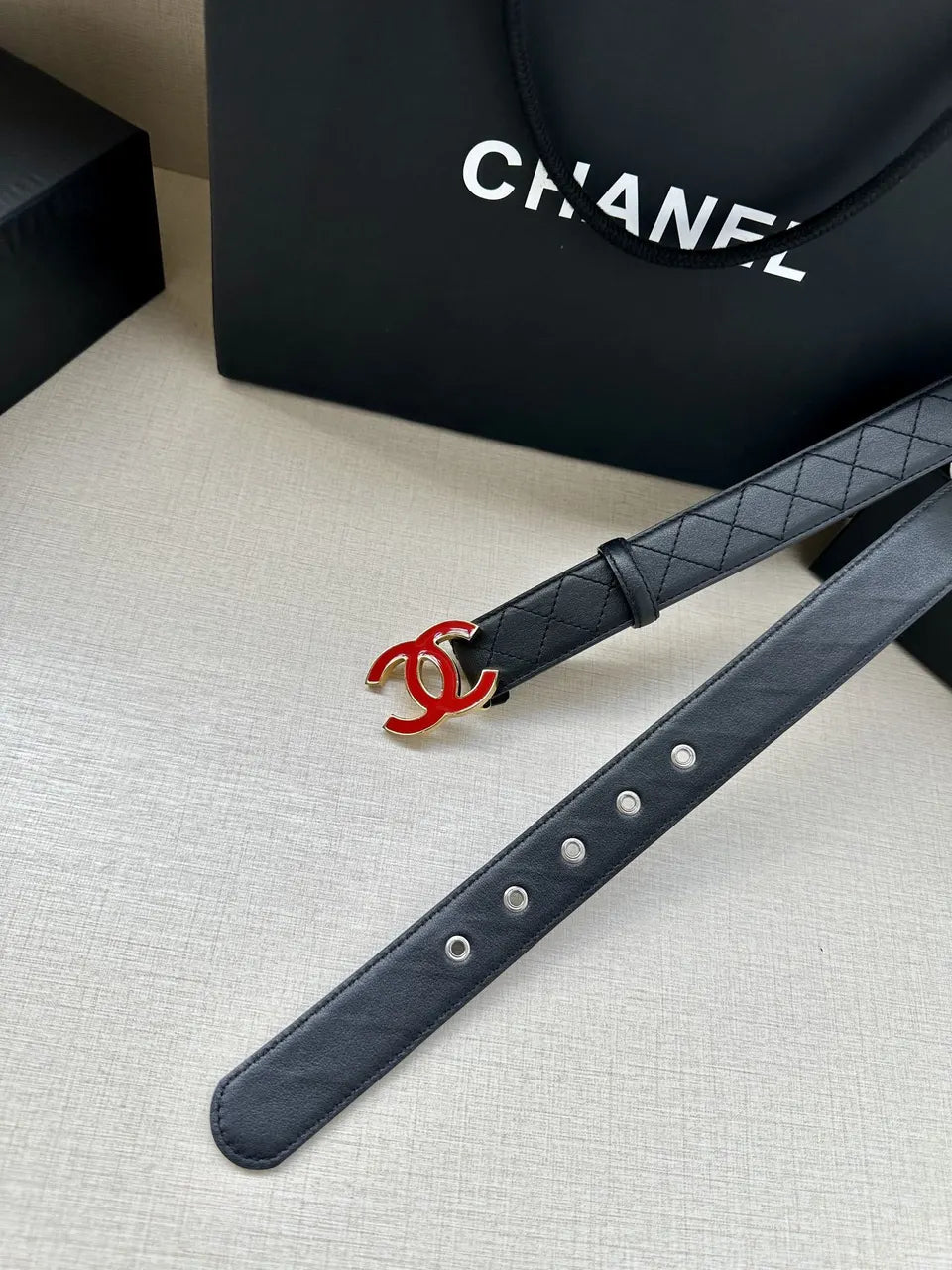 Chanel Quilted Leather Belt Red - Hình 9