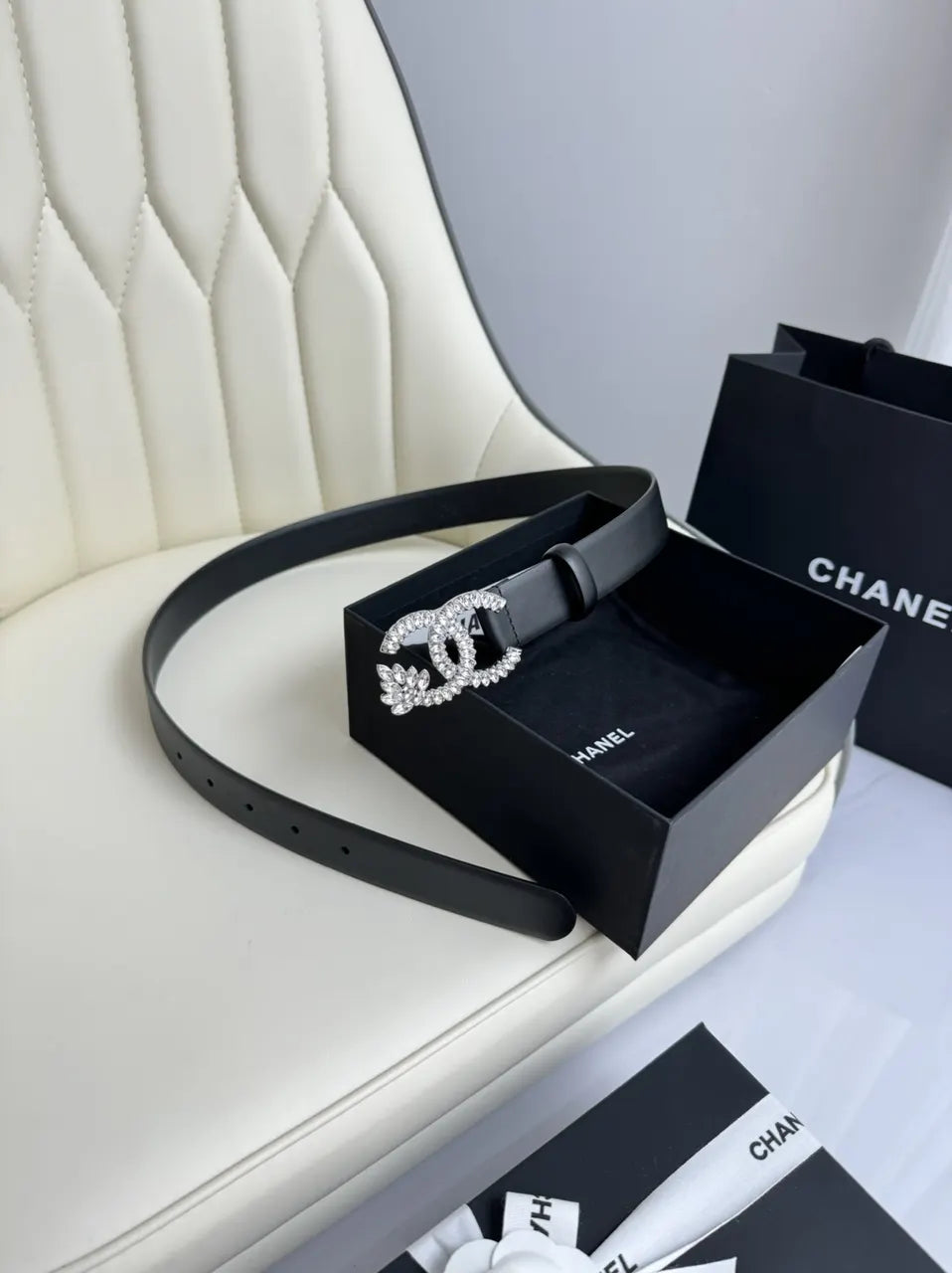Chanel Rhinestone Leather Belt