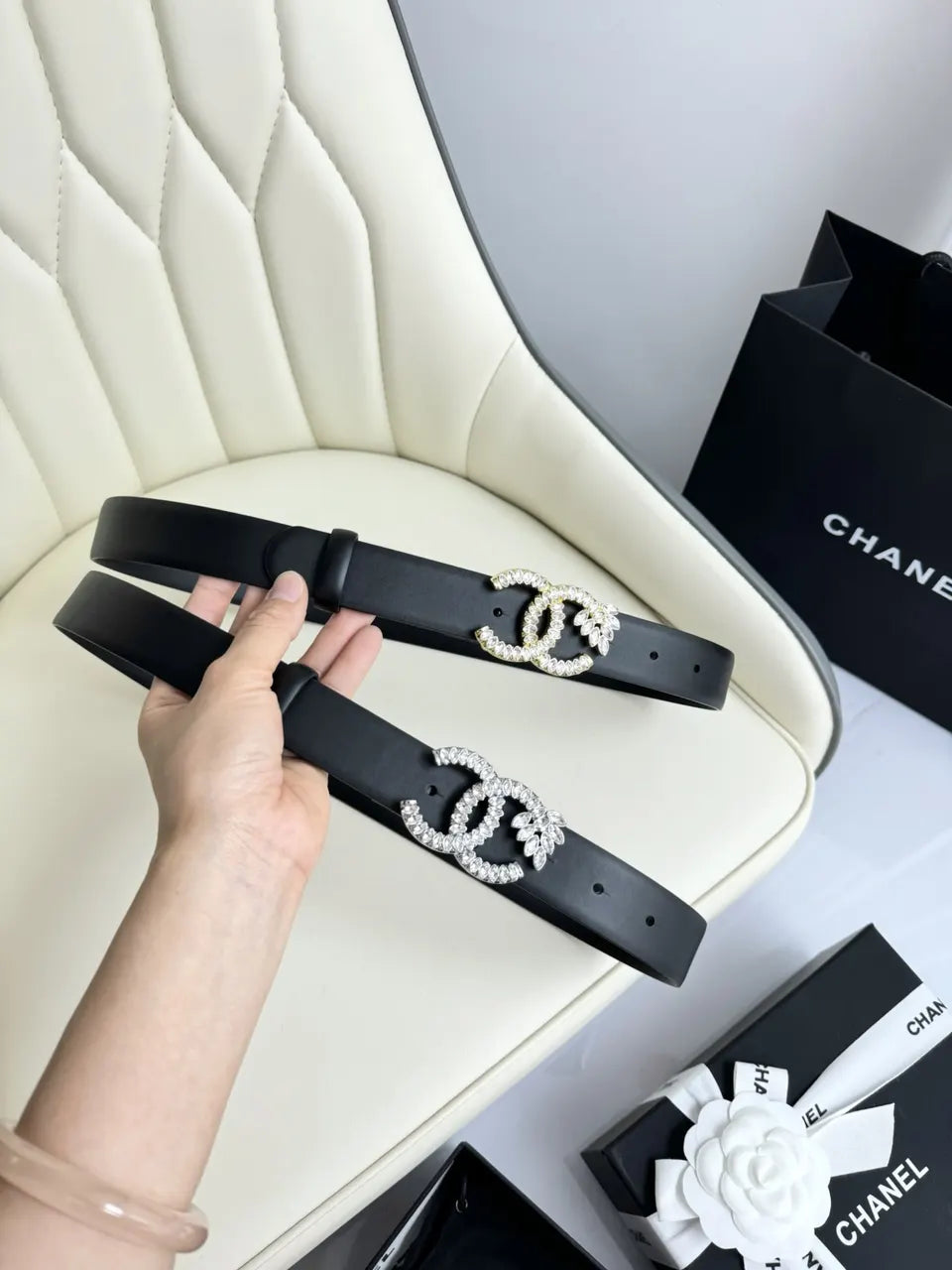 Chanel Rhinestone Leather Belt - Hình 8