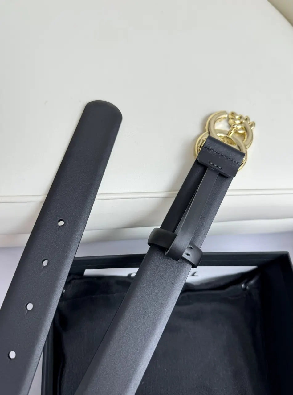 Chanel Black Leather Belt Crystal CC - Hình 6