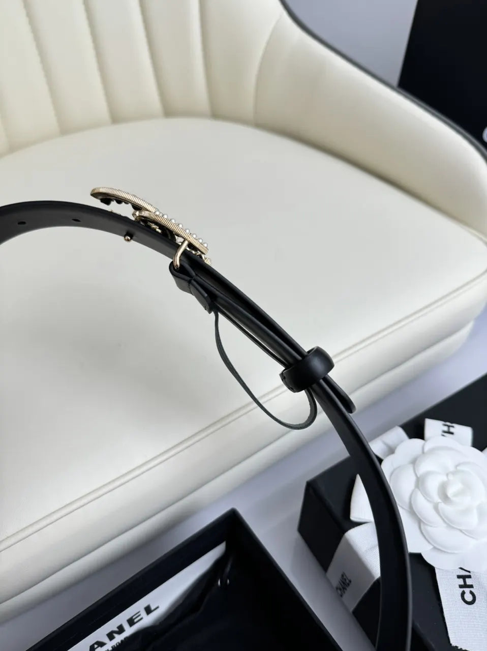 rhinestone Chanel Black Leather Belt - Hình 6