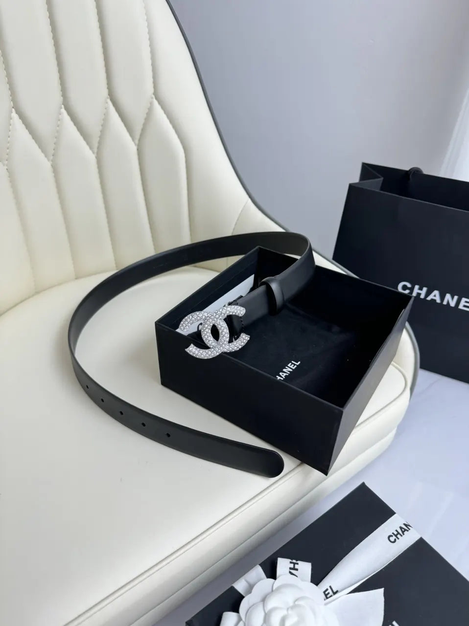 Chanel Rhinestone CC Belt black