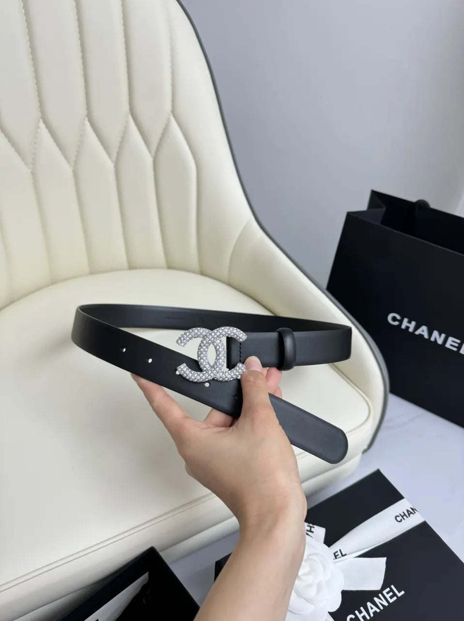 Chanel Rhinestone CC Belt black - Hình 2
