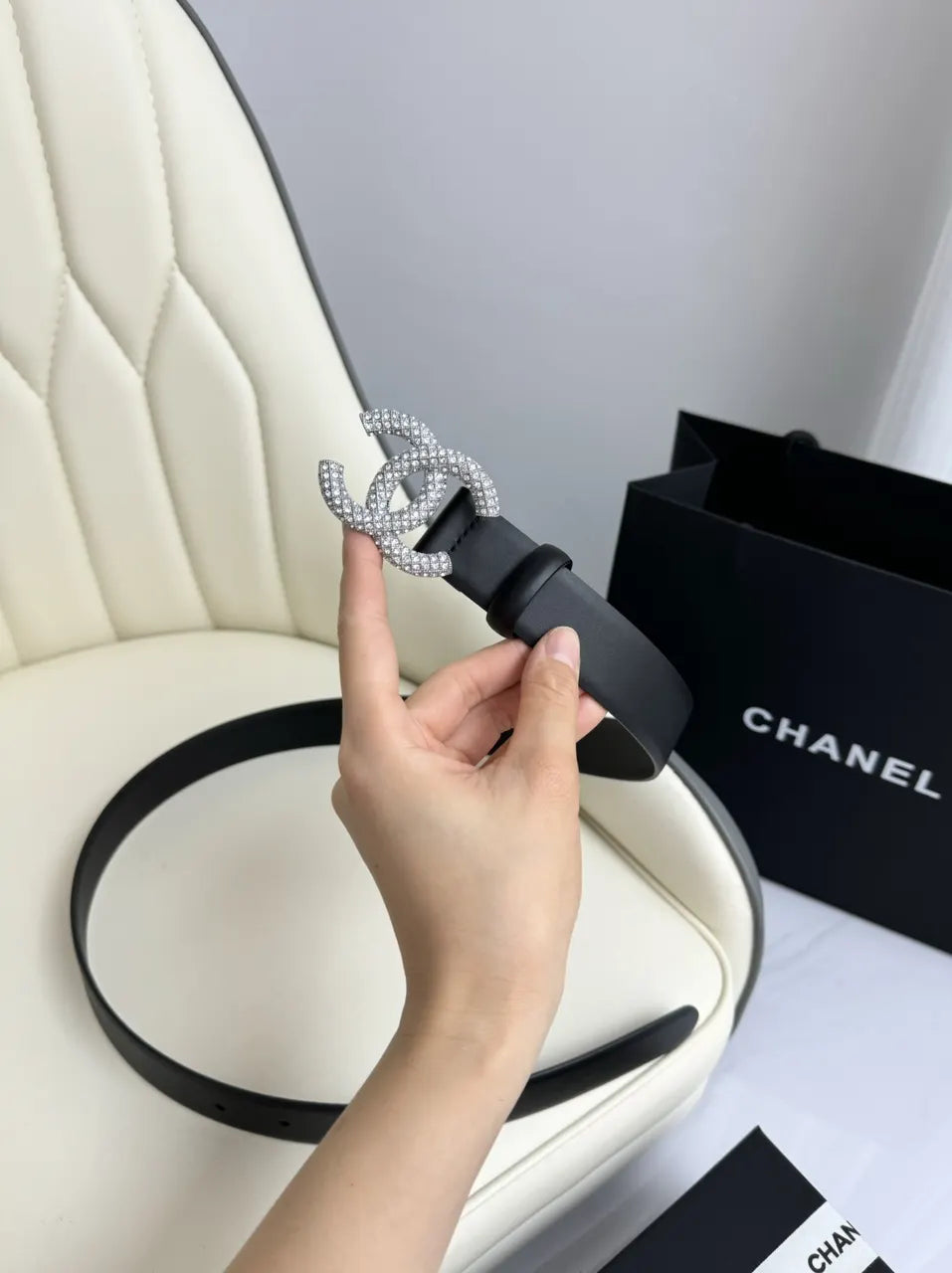 Chanel Rhinestone CC Belt black - Hình 3