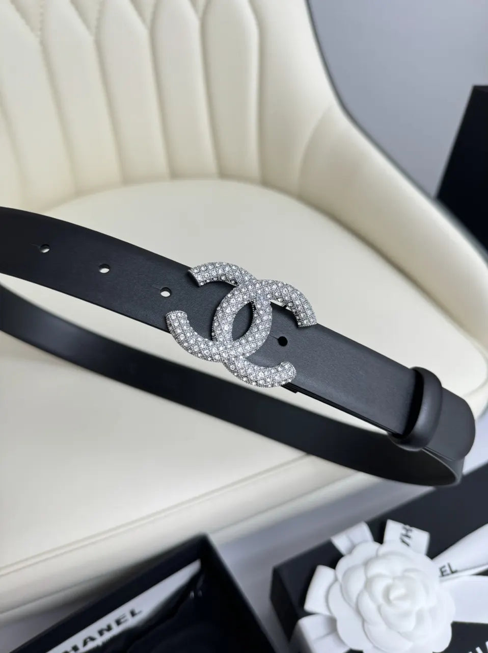 Chanel Rhinestone CC Belt black - Hình 5
