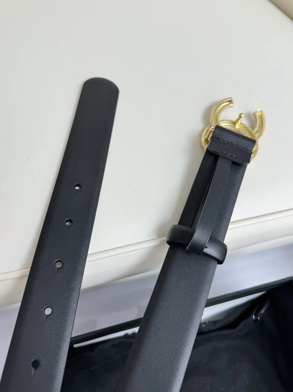 crystal Chanel Black Leather Belt - Hình 5