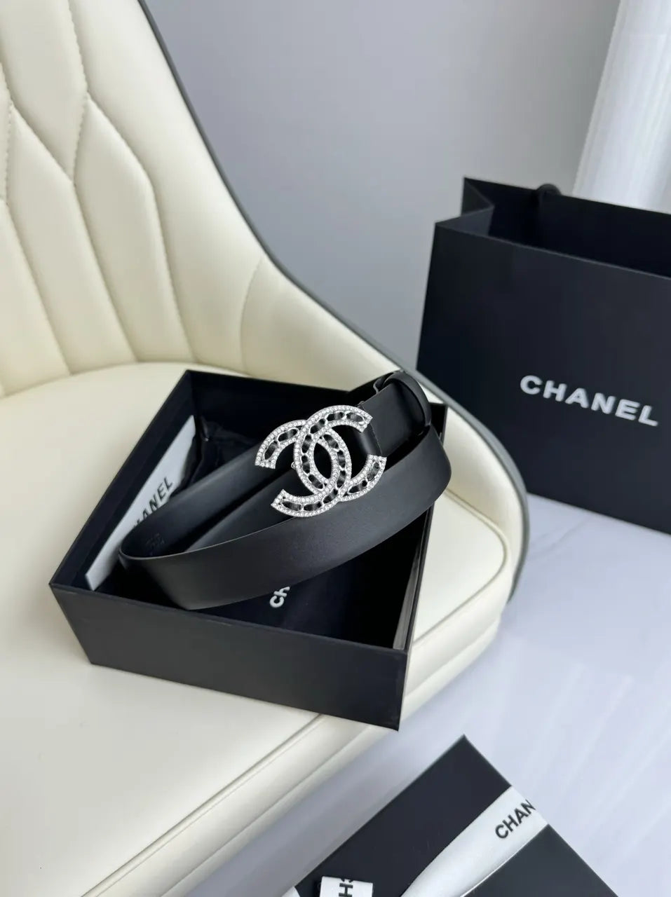 Chanel Rhinestone CC Belt black