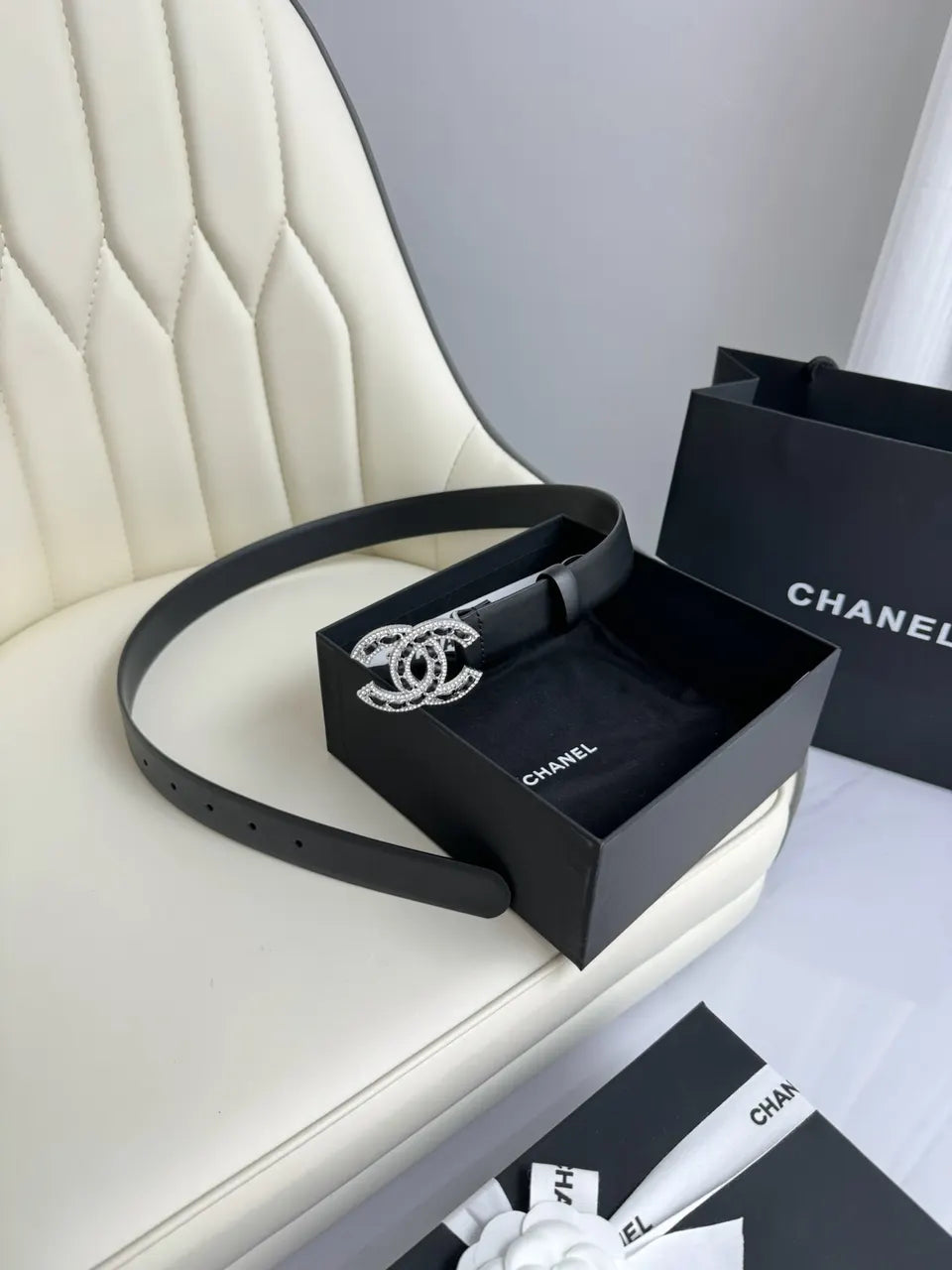 Chanel Rhinestone CC Belt black - Hình 2