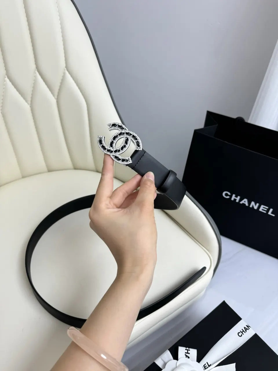 Chanel Rhinestone CC Belt black - Hình 4