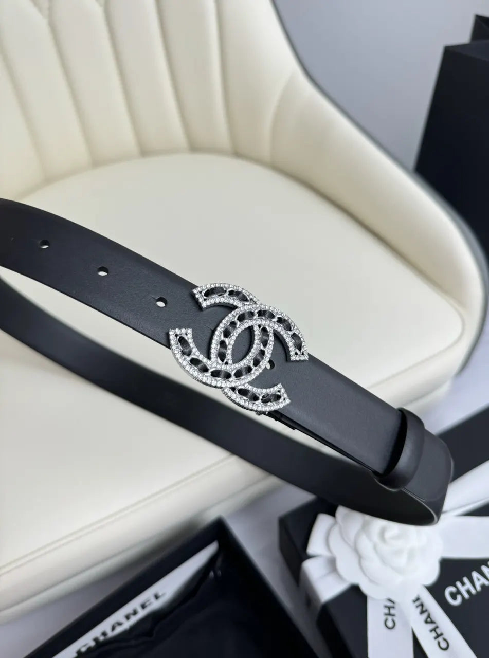 Chanel Rhinestone CC Belt black - Hình 5