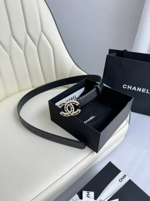 black Chanel Rhinestone CC Belt - Hình 2
