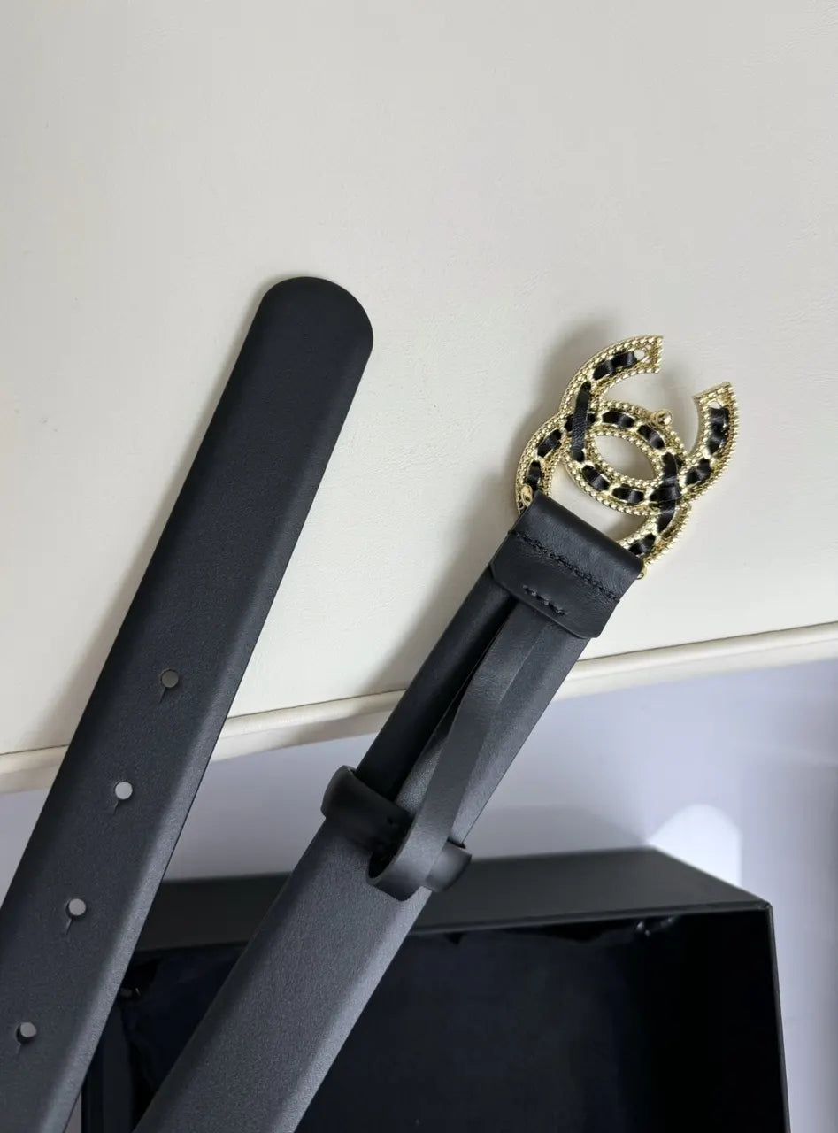 black Chanel Rhinestone CC Belt - Hình 6