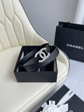 crystal Chanel Black Leather Belt
