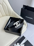 rhinestone Chanel Black Leather Belt