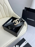gold Chanel Black Leather Belt