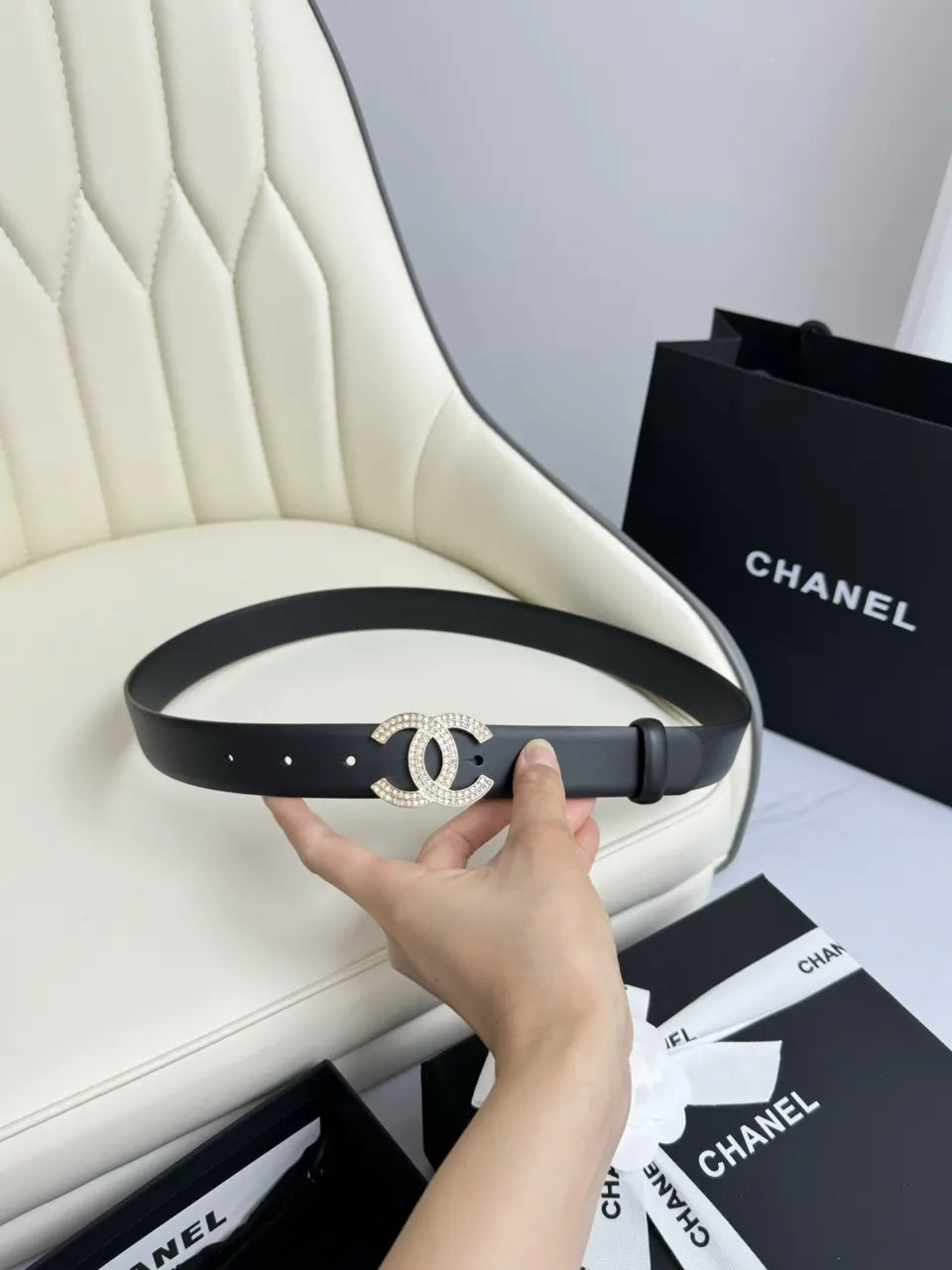 Chanel Crystal CC Black Belt - Hình 7