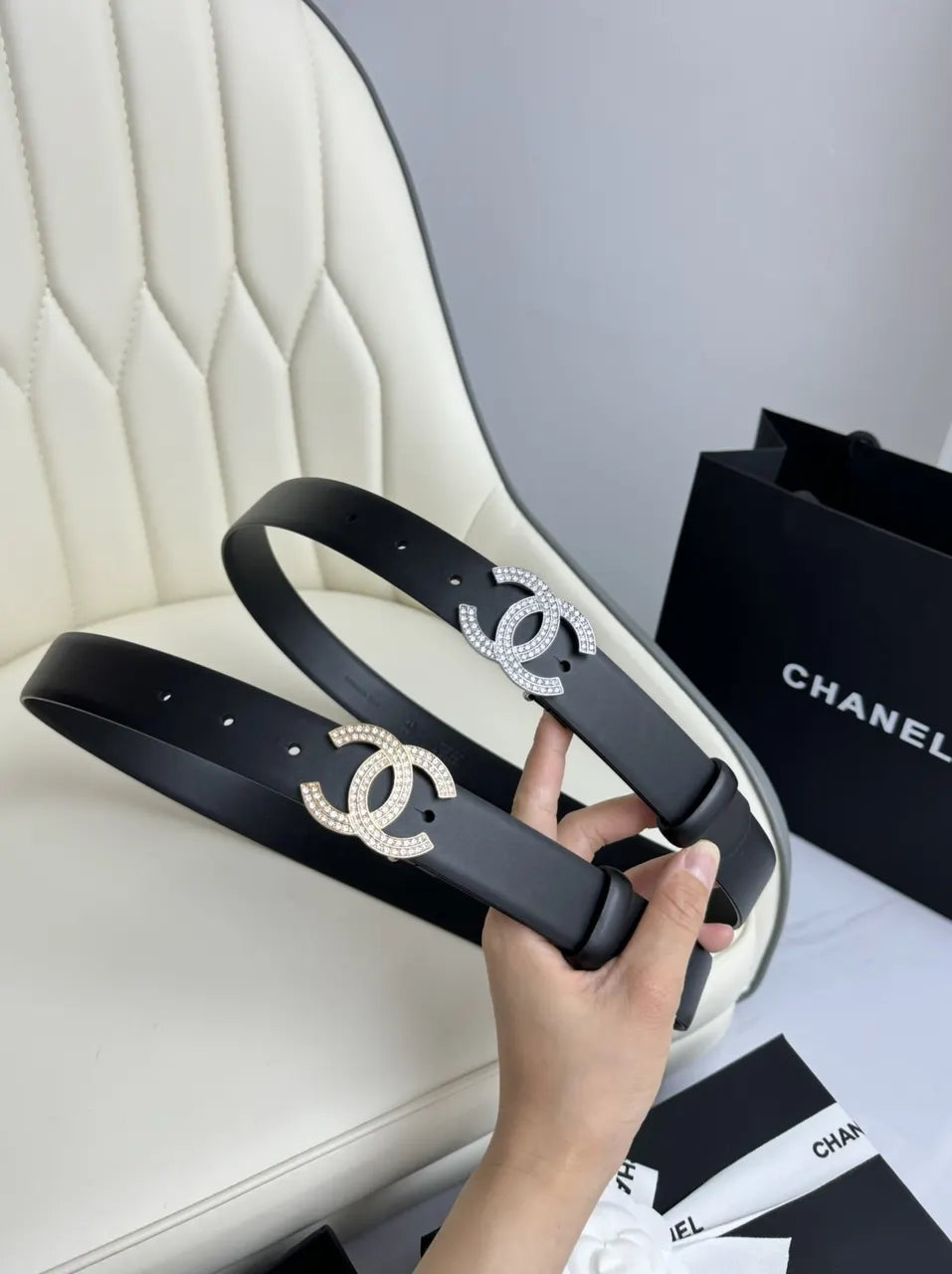 Chanel Crystal CC Black Belt - Hình 8