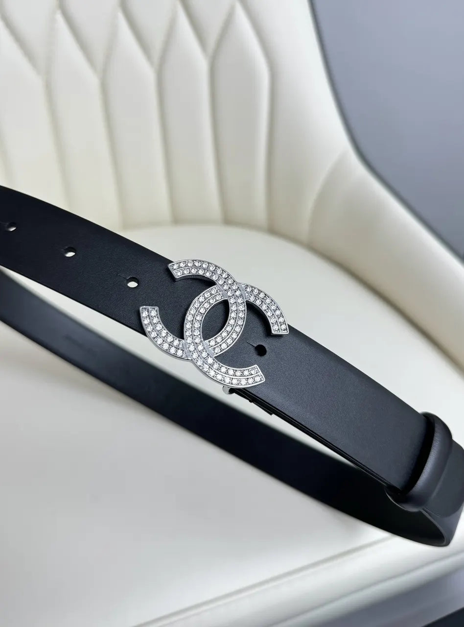 Chanel Crystal CC Leather Belt - Hình 5