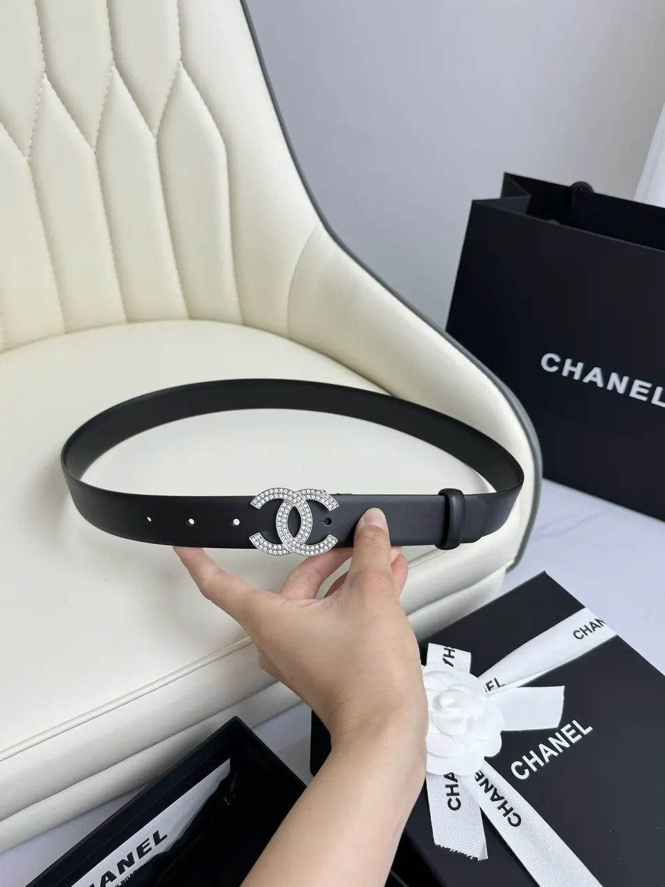 Chanel Crystal CC Leather Belt - Hình 8