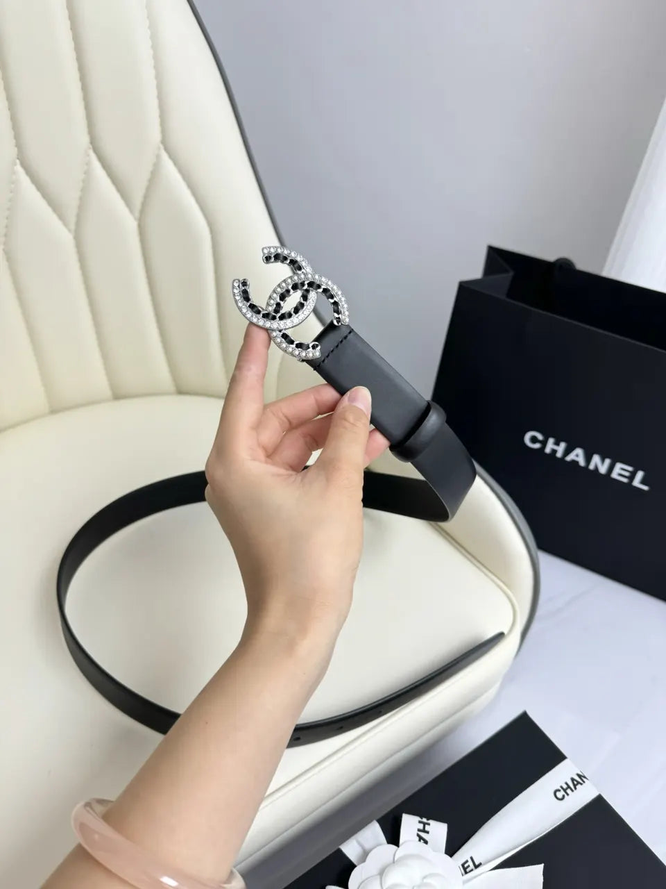 Chanel Crystal CC Black Belt - Hình 4