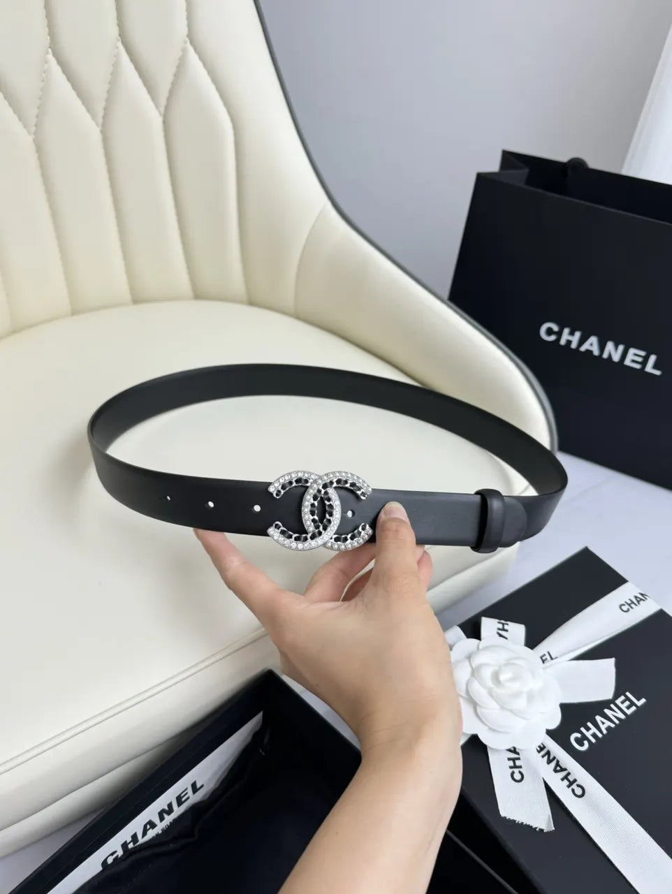 Chanel Crystal CC Black Belt - Hình 8