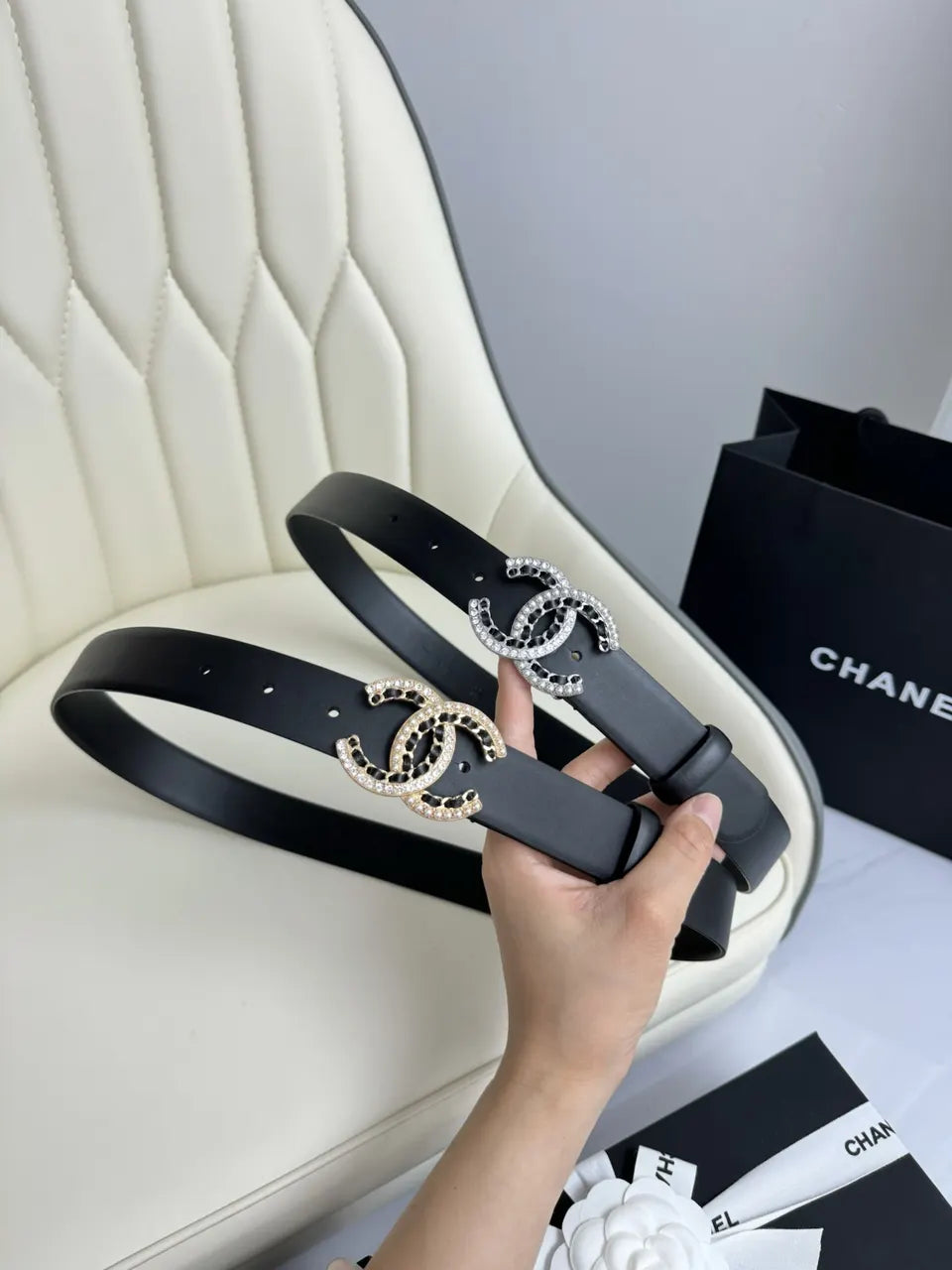 Chanel Crystal CC Black Belt - Hình 9